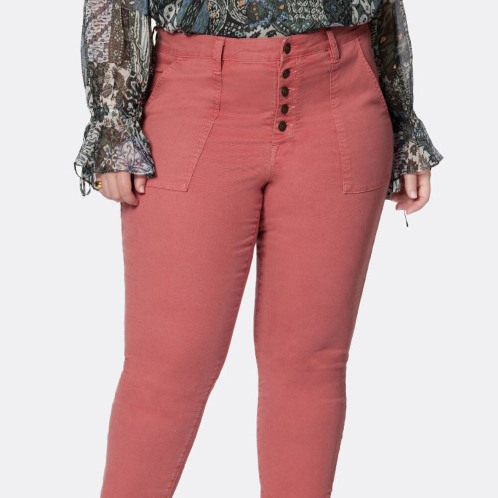 New JOIE MAXINE PARK Jeans Exposed Button High Rise Skinny Pink/Orange Size 22W